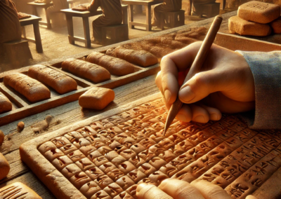 Writing in cuneiform on clay tablet